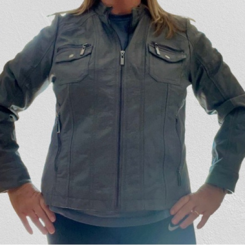 APT 9 Grey Faux Leather Bomber Jacket